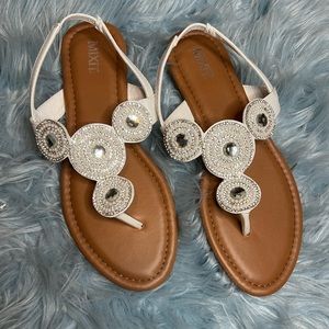 White Rhinestone Sandals Size: 8.5
